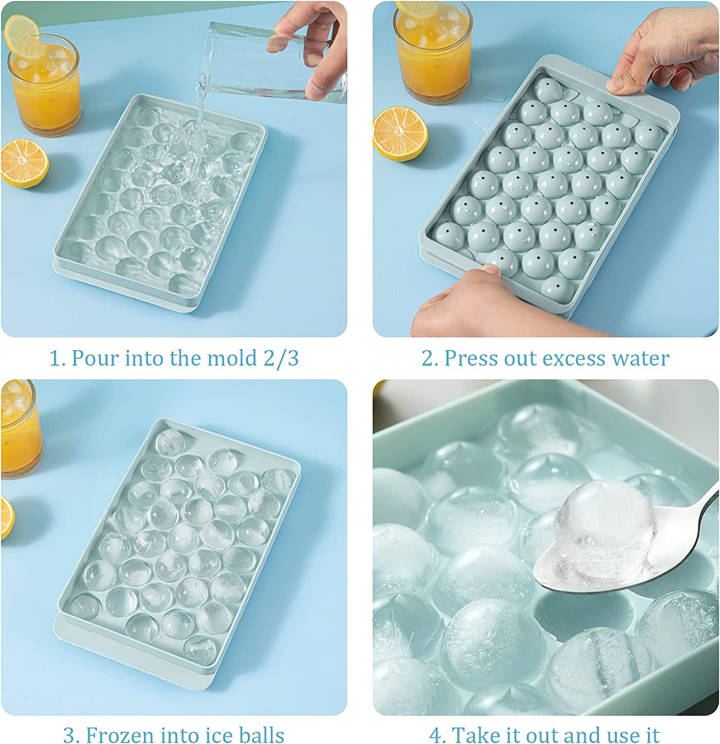 Kitoulea Small Round Ice Cube Trays for Freezer, Ice Ball Maker Mold with  Lid Easy Release BPA-Free Circle Ice Tray Reusable Sphere Ice Cube Mold for