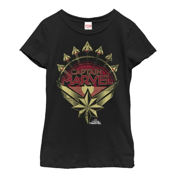 Girl's Marvel Captain Marvel Retro Fighter Jet Plane  Graphic Tee Black Small