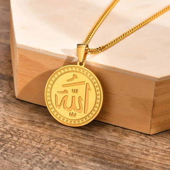 Hip Hop Iced Out Bling Round Allah Pendant Female 14K Yellow Gold Muslim Necklace For Women Islamic Jewelry Gift