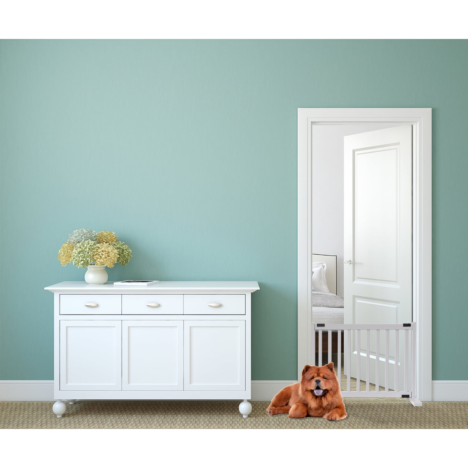 Dynamic Accents DA702 20 in. Tall Kensington Series Free Standing Solid Wood Pet Gate, Pumice Grey - Small