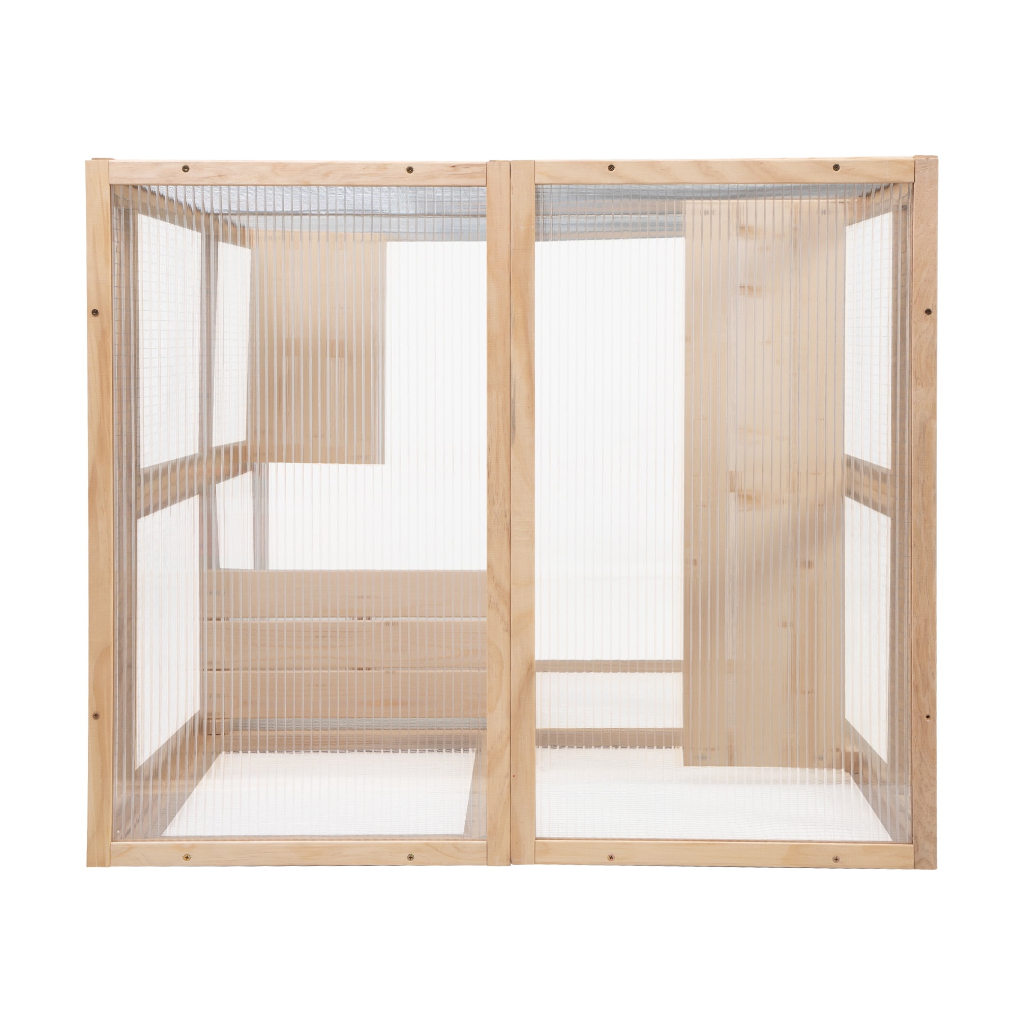 Pefilos 64" Cat House Outdoor Catio Cat Enclosures Wooden Kitty House with Platforms, Waterproof Roof, Hammock, Beige Pefilos 64" Cat House Outdoor Catio Cat Enclosures Wooden Kitty House with Platforms, Waterproof Roof, Hammock, Beige