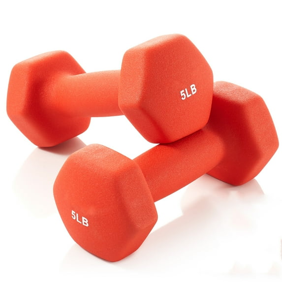 Basics Neoprene Workout Dumbbell Red 5lb Neoprene Hex Dumbbell Hand Weights, Set of 2