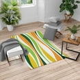 thumbnail image 1 of Vintage Turkish Area Rug, Retro Vibrant Stripes Funky Lines Design Patterns Abstract Print, Soft Carpet for Living Room Decor with Distressed Look, 4' X 5.7', Apple Green, by Ambesonne, 1 of 4