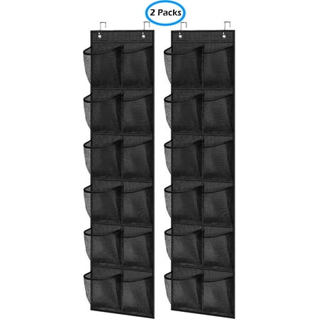 MISSLO Narrow Over the Door Closet Shoe Organizer 12 Mesh Pockets Hanging Shoe Rack Organizer Holder for Pantry Storage Hanger  2 Pack  Black