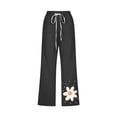 thumbnail image 4 of up to 60% off Gifts Usmixi Womens Drawstring Elastic Waist Trousers Plus Size Loose Straight 3/4 Pants Casual Cotton Linen Daisy Print Capris Pants with Pockets Black s, 4 of 4