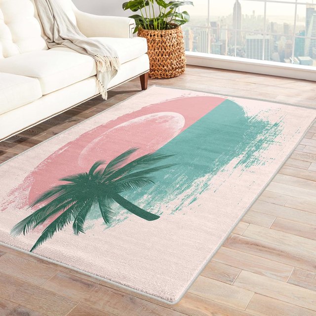 Washable Rugs 2x3 Tropical Palm Tree Rug & Home Decor - Front Door Mat Indoor Entrance, Hawaii Rugs for Entryway, Non Slip Soft Small Area Rug, Hawaiian Carpet & Room Decorations Y-&2