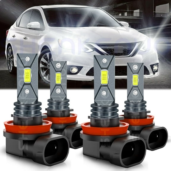 H11 LED Headlight Bulbs White LED 6000K Automotive Bulb fits Nissan Sentra 2013-2022 4 Pack