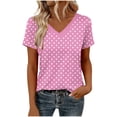 thumbnail image 3 of Tsesme Women's Polka Dot T-Shirt V Neck Short Sleeve Tops 2026 Fashion Loose Fits Summer Versatile Casual Tee ,Pinks,L, 3 of 5