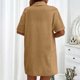 thumbnail image 5 of Conjunto de 2 piezas para mujer con camisa con solapa y pantalones cortos: color liso, traje informal de verano, poliéster, corte ajustado, tallas S-XL, ropa para vacaciones/fiestas, 5 of 8