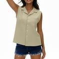 thumbnail image 2 of RQYYD Women's Cotton Linen Sleeveless Collared Blouse Oversized Button Up Chest Pocket Casual Summer Tank Top, 2 of 7