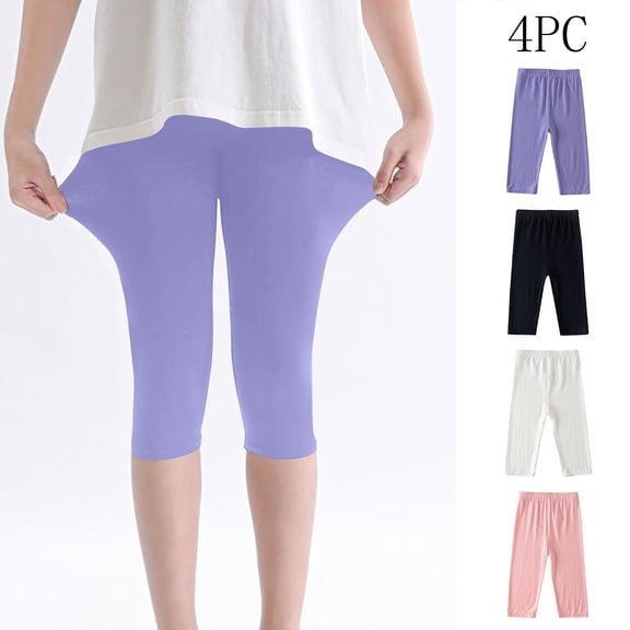 Nilvkv Leggings for Toddler Girls, Girls Pants, Four Pairs of Stretch Capri Tights with Elastic Waist, ideal for Summer Days Multicolor 3-4 Years
