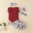 thumbnail image 4 of TOWED22 Newborn Infant Girl Clothes Rib Knit Romper Daisy Print Shorts Headband Baby Summer Clothes 0 3 6 12 18 24 Months Wine,12-18 M, 4 of 9