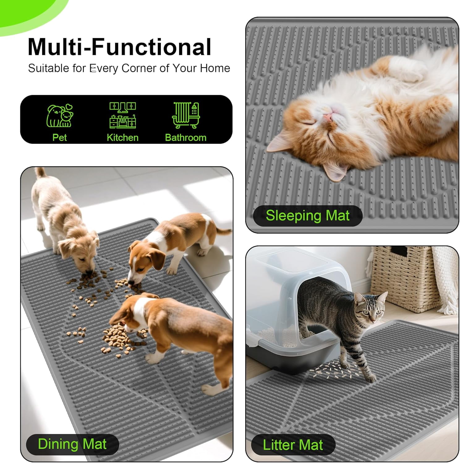 Cat Litter Mat XXL - Waterproof Kitty Litter Box mat for Floor - Extra Large Pet Trapping Litter Rug Pad - Silicone Cat Supplies & Accessories for Indoor Cats (38" x 25") -Black