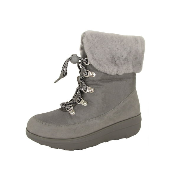 Fitflop Womens Holly Shearling Lace Up Winter Boot Shoes, Charcoal, US 7
