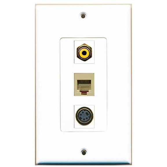 RiteAV - 1 Port RCA Yellow and 1 Port Phone RJ11 RJ12 Beige and 1 Port S-Video Decorative Wall Plate Decorative