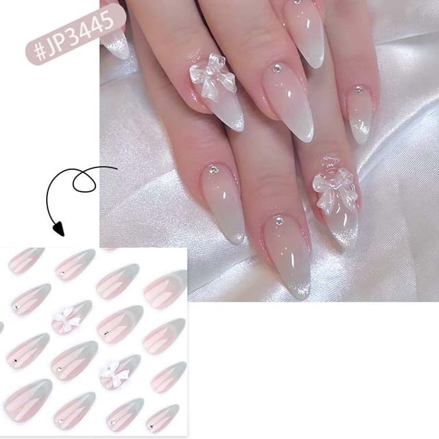 Kit de Uñas Postizas a Presión | 24 Uñas Postizas Francesas Cortas con Pegamento | Kit de Decoración de Uñas Diy | Material Abs | Reutilizable | Incluye Lima y Pegatinas Adhesivas | 12 Tamaños de 1 M
