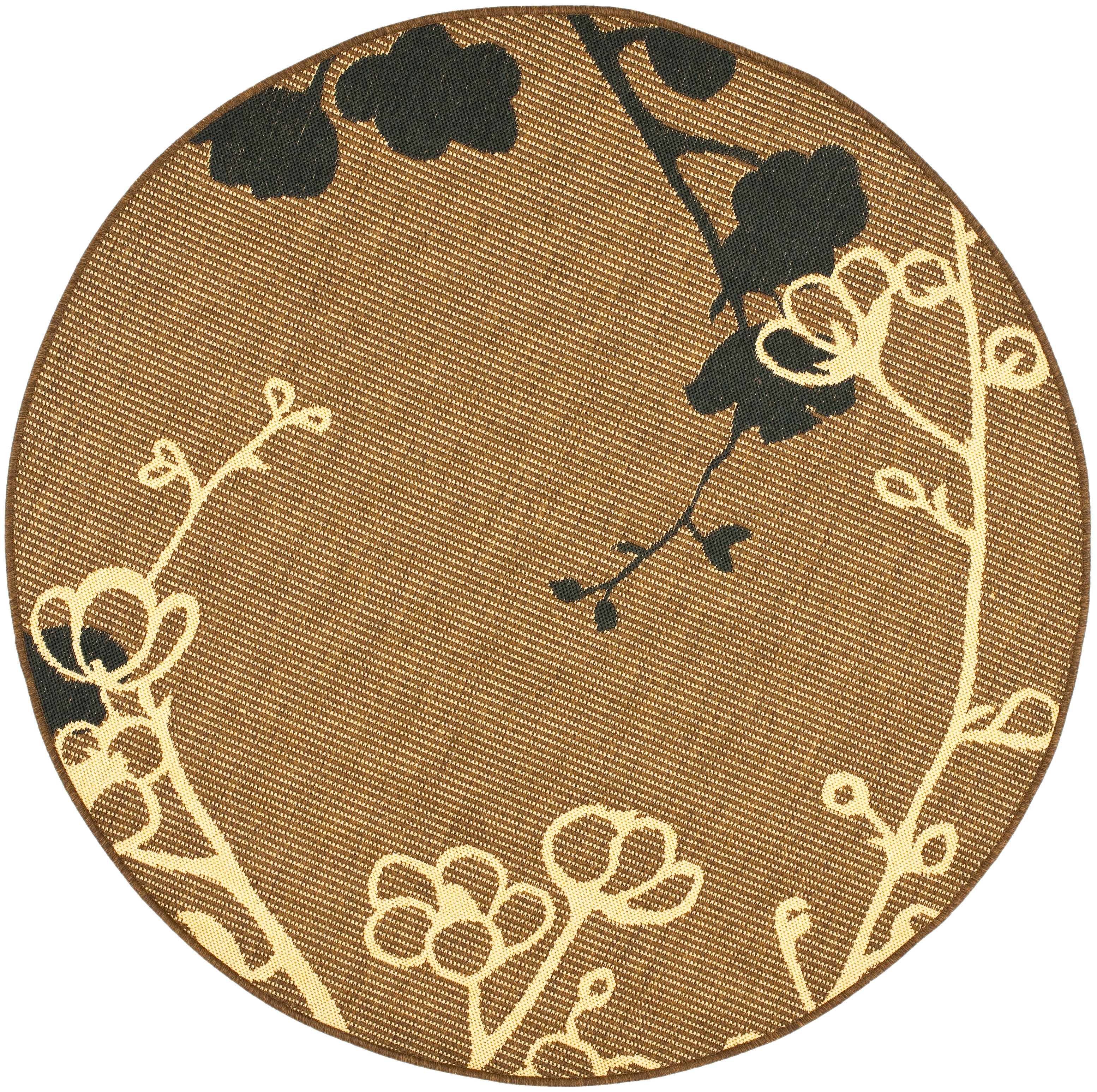 SAFAVIEH Courtyard Christian Floral Indoor/Outdoor Area Rug, Brown/Natural/Black, 6'7" x 6'7" Round