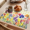 thumbnail image 3 of Spring Watercolor Placemats Set of 1, Tulip Flowers Yellow Plaid Non-Slip Place Mats Washable Table Mats for Kitchen Dining Table Decorations Indoor/Outdoor, 3 of 9