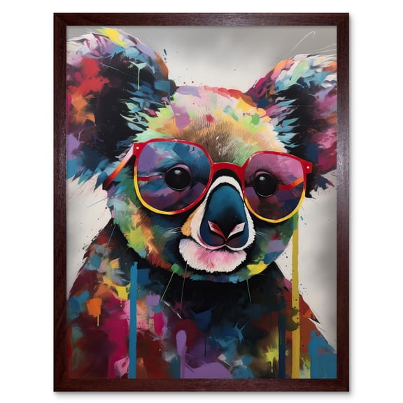 Koala With Purple Sunglasses Modern Multicoloured Art Print Framed Poster Wall Decor 12x16 inch