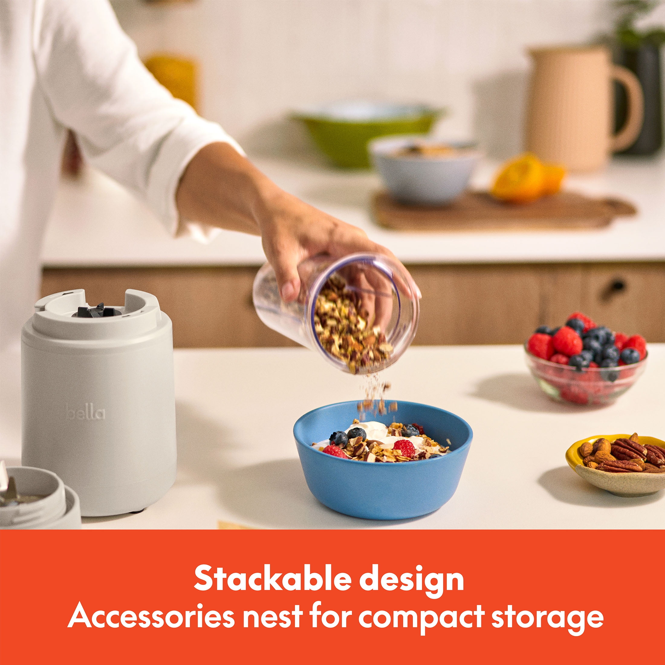bella 6-Piece Portable Rocket Blender, Personal Smoothie Maker with Durable Stainless Steel Blades, Oatmilk