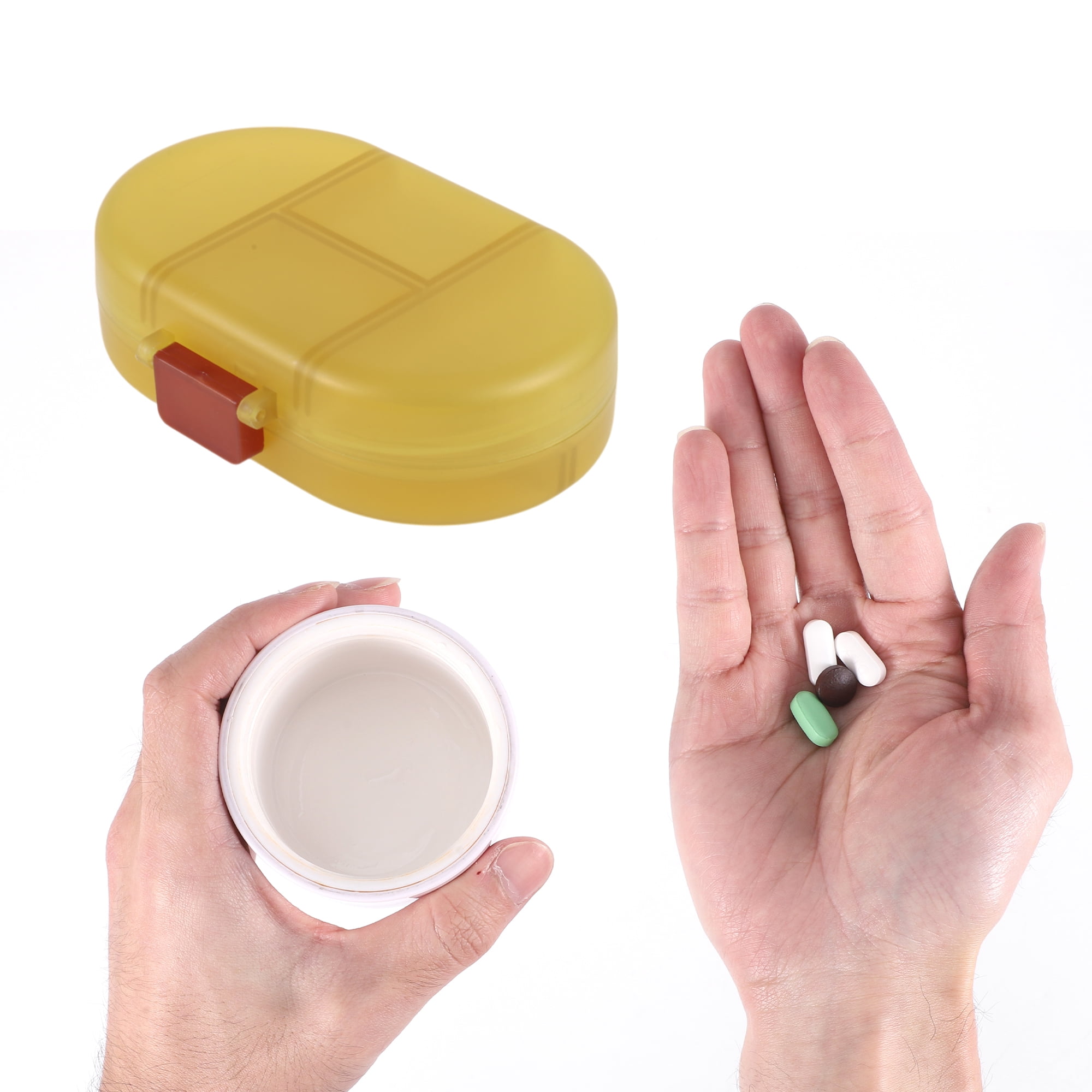 Unique Bargains Lightweight 8 Grids Flip Up Double Layer Pill Case Clear Yellow