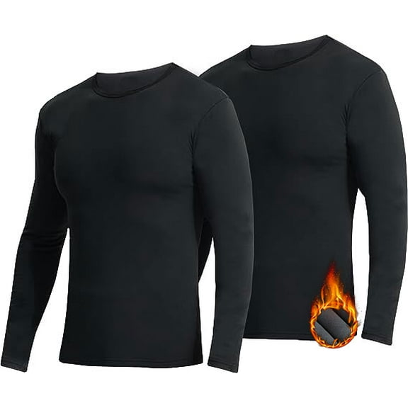2 Pack Thermal Shirts for Men Underwearshirts Thermal Tops for Men with Fleece Lined Long Johns Long Sleeve Winter