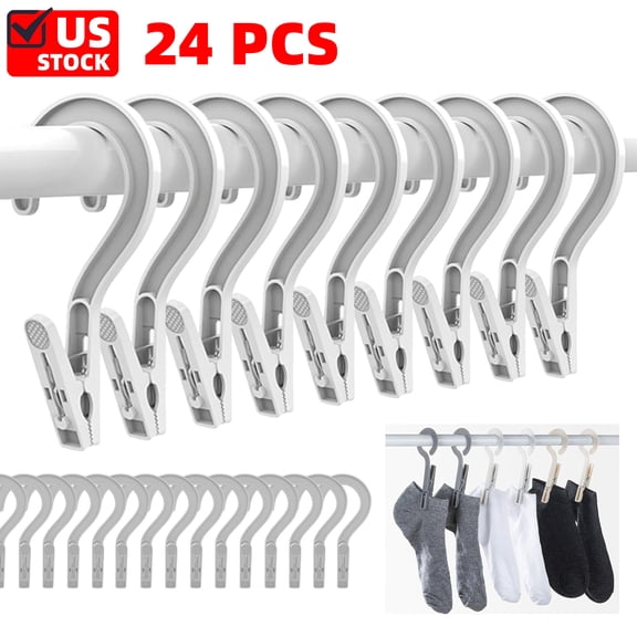 24PCS Laundry Hooks Clip, White Plastic Clothes Hangers Pins Super Strong Hanger Clips for Bathroom Travel Portable