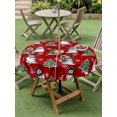 thumbnail image 3 of Outdoor Tablecloth with Umbrella Hole and Zipper, Red Christmas Snowman Round Table Cloth 60 Inch Waterproof Tablecloth, Winter Snowflakes Xmas Tree Forest Picnic Table Cover for Patio Camping, 3 of 7