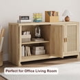 thumbnail image 4 of Eastvita 40-Inch Oak Brown Modern Boho Storage Cabinet Woven Rattan Doors/Adjustable Shelf/Multifunctional TV Stand/Coffee Bar//Entryway Console Table for Kitchen/Living Room, 4 of 7