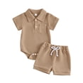 thumbnail image 3 of THDHVS Newborn Boy Outfits,Boys' Clothing Sets,Waffle Knit 2 Piece Set with Collared Short Sleeve Top and Shorts for Baby Boy Summer Casual Outfit 12-18 Months, 3 of 8