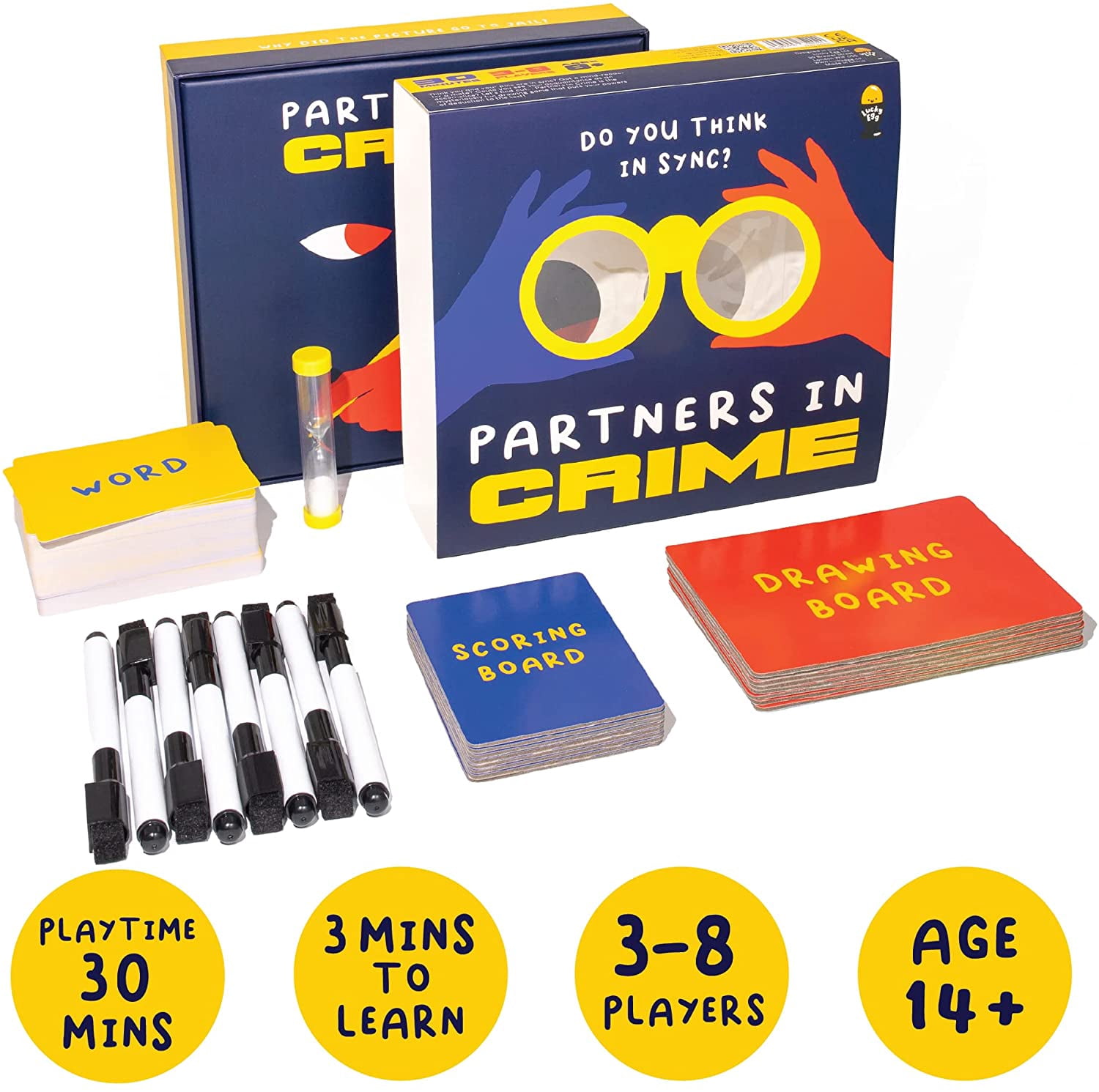 Lucky Egg Partners in Crime: A Mysteriously Fun Drawing & Guessing Card Game! Party Games for Adults and Family - Do You Think in Sync? Can You Articulate? Family Games