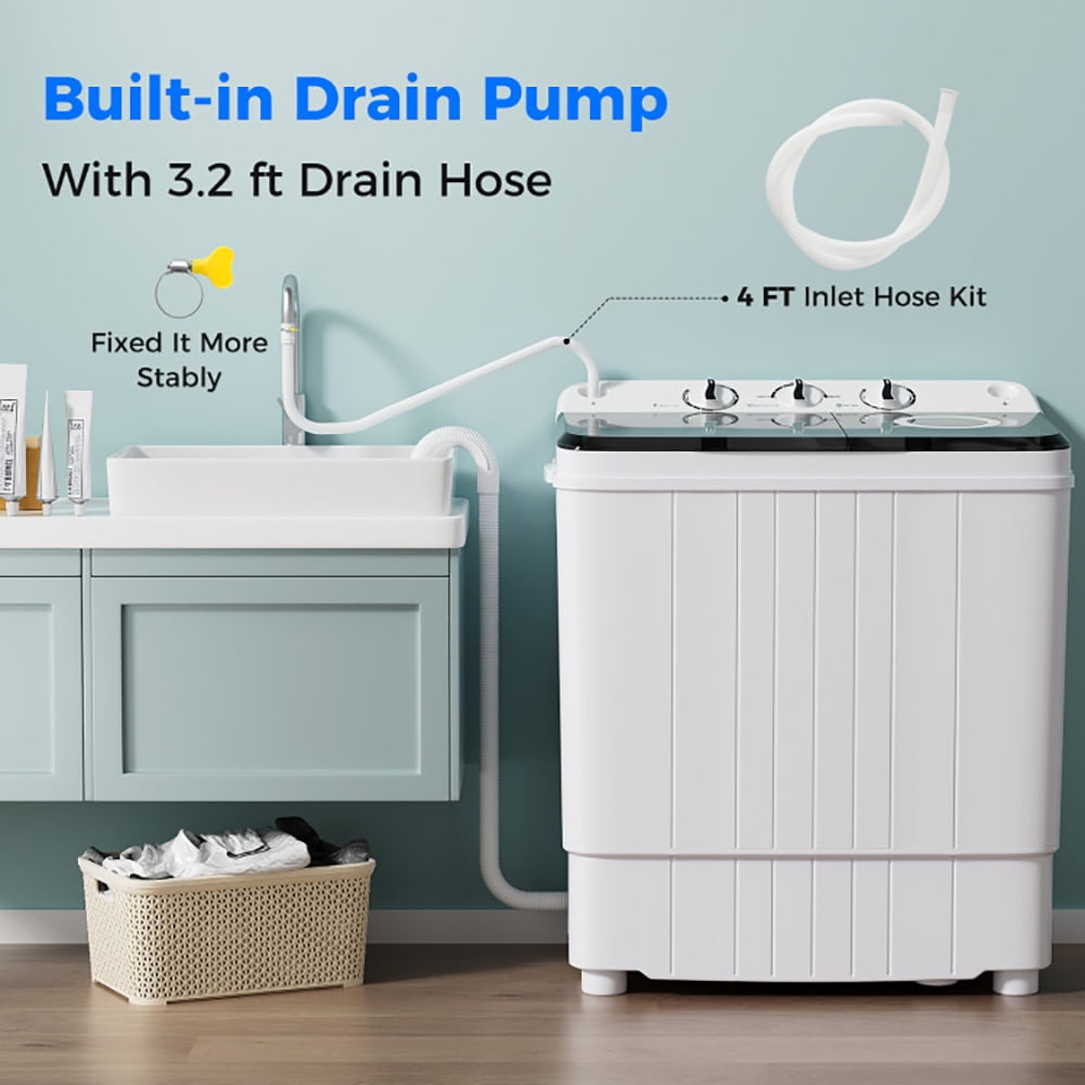 GVN Space Saving Full-Automatic Washer,Washing Machine,17.6 lbs Portable Washing Machine with Drain Pump-Black