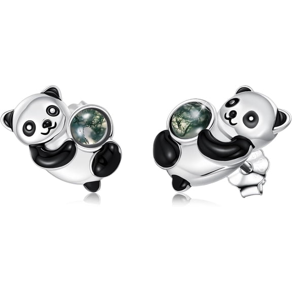 Panda earrings for Women S925 Sterling Silver Agate Panda Stud Earrings Cute Animal Jewelry Gifts for Mom Wife Birthday Graduation