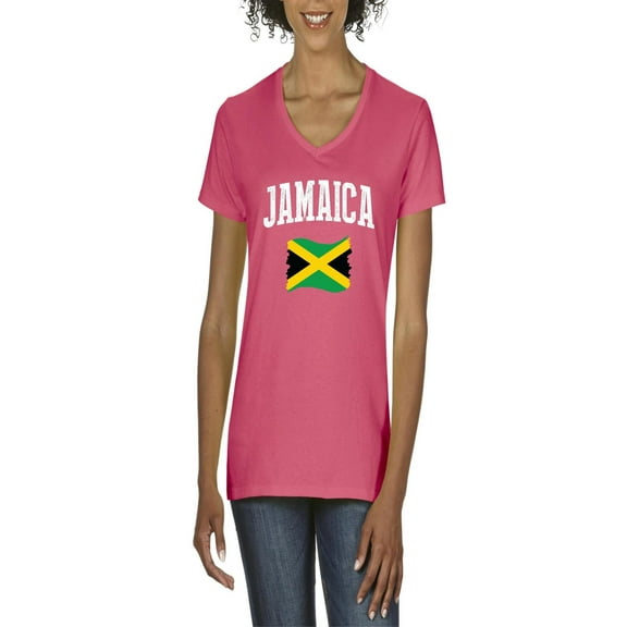 NIB - Women's T-Shirt V-Neck Short Sleeve - Jamaica Flag