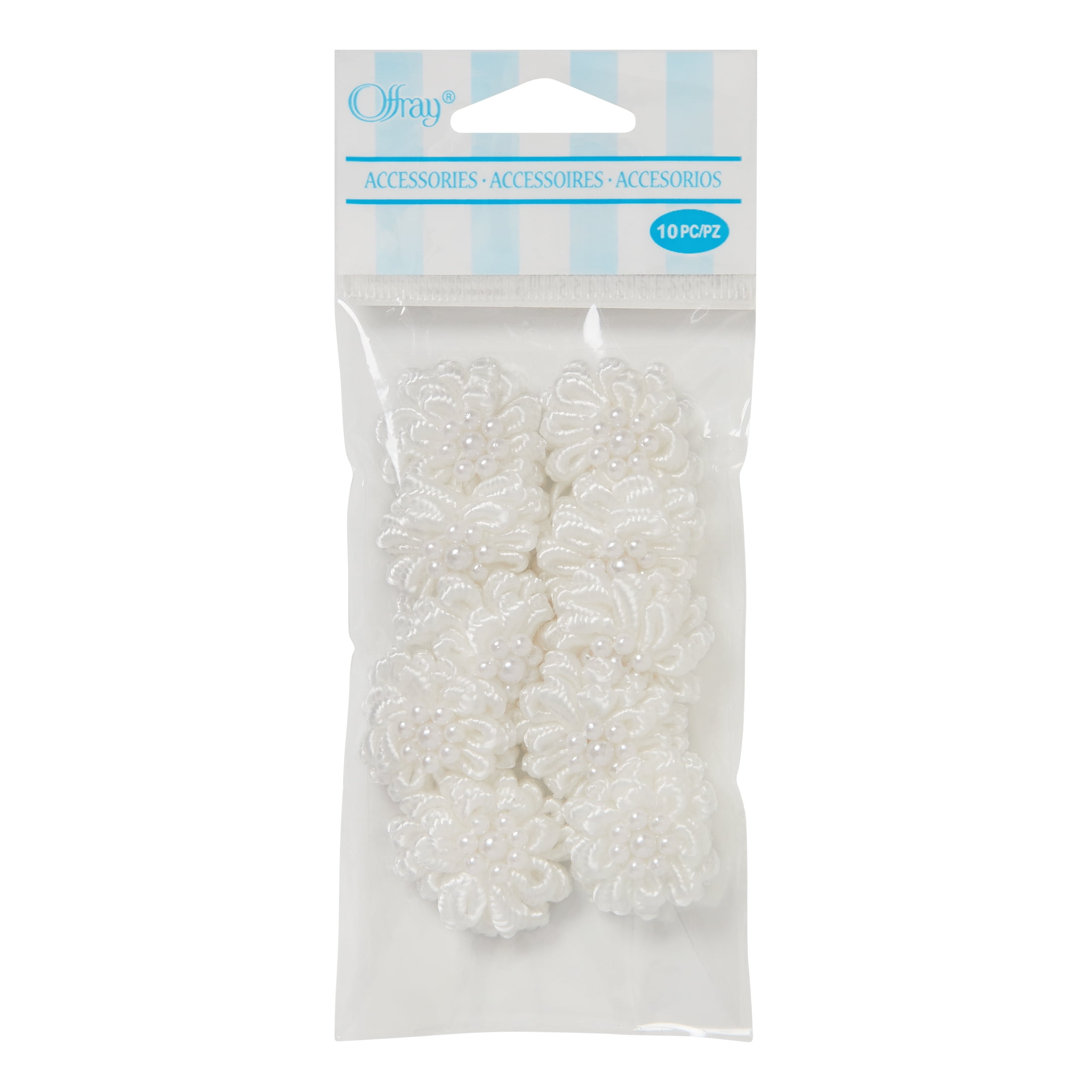 (3 pack) Offray accessories, white elegant flower with pearls accessor yard, 10 count, n yardlon, hand made, 1 package