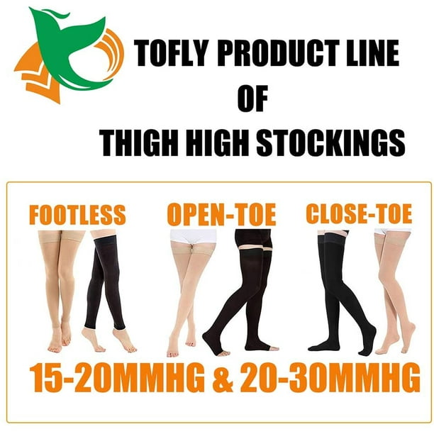 Medical Thigh High Compression Stockings for Women & Men (Pair), Open Toe,  Opaque, Firm Support 15-20mmHg Graduated Compression with Silicone Band -  Varicose Veins, Swelling, Edema, DVT, Beige M 