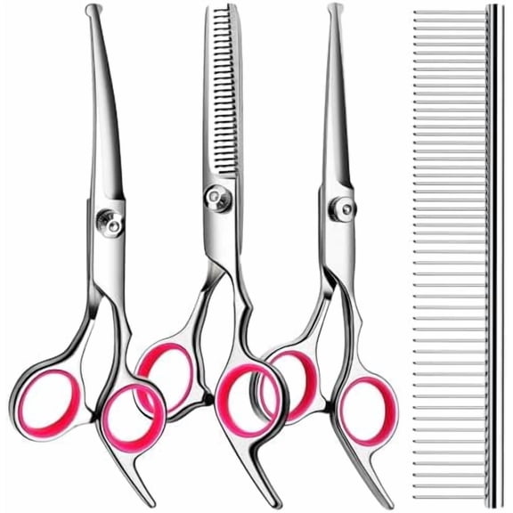 Safety Round Tip Dog Grooming Shears, Professional Titanium Coated Scissors Set for Home Pet Grooming