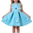 thumbnail image 3 of THDHVS Flower Girl Dress,3D Floral Sleeveless Tulle Tutu Princess Dress Casual Style for Girls Summer Party,Dresses for Girls Light Blue 9-12 Months, 3 of 9