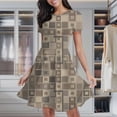 thumbnail image 2 of Abstract Brown Square Pattern Women's Classic Swing Skater Dress Casual Work Party Cocktail Dresses, 2 of 6