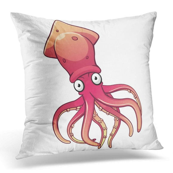 BOSDECO Red Cuttlefish Squid Cartoon and White Ocean Pillowcase Pillow Cover Cushion Case 20x20 inch