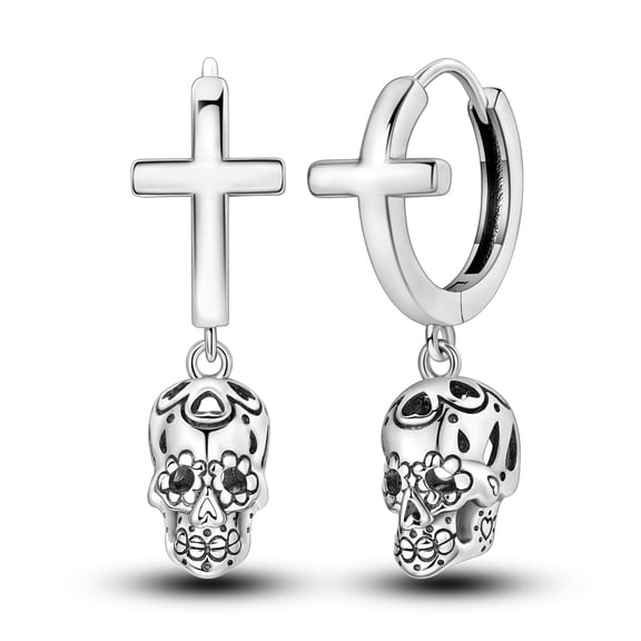 NARMO Original Women 925 Sterling Silver Hoop Earrings Cross Skull Dangle Jewelry Gift