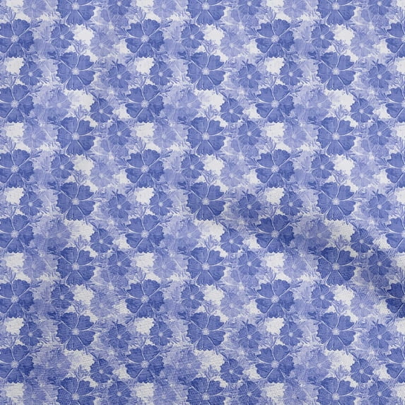 oneOone Cotton Flex Medium Blue Fabric Floral Sewing Fabric By The Yard Printed Diy Clothing Sewing Supplies 40 Inch Wide