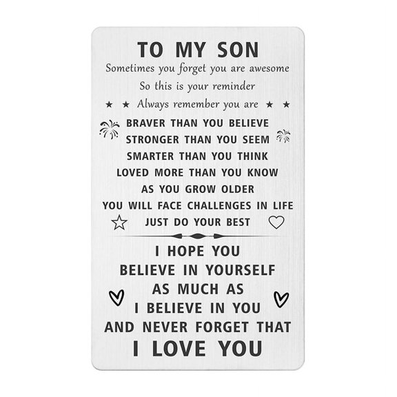 To My Son Gifts, Engraved Wallet Card for Son, Remember Whose Son You are New Year Granduation Gift Idea with Envelope,1 x Engraved Wallet Card,Silver