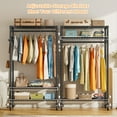 thumbnail image 4 of TONNSO T03P Portable Rolling Clothing Rack for Hanging Clothes Heavy Duty Clothes Rack with 1 Hanging Rod and 2 Side Hooks with Wheels,Freestanding Metal Garment Rack Black Adjustable Wardrobe Closet, 4 of 6