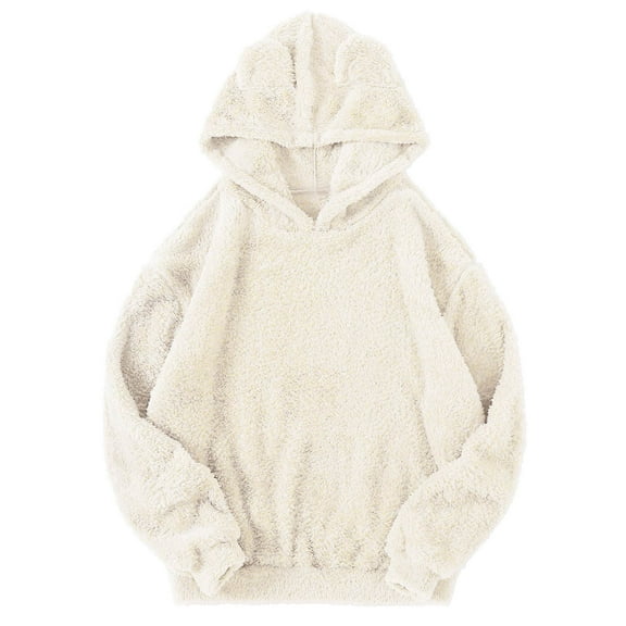 UAMVSH Women Sherpa Hooded Sweatshirts Oversized Fuzzy Fleece Warm Hoodie Casual Winter Long Sleeve Fluffy Plush Pullover Tops(X-Large,White)