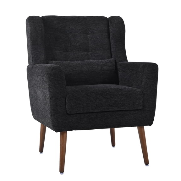 AISWORD Modern Accent Chair, Upholstered Armchair with Pillow, Fabric Single Sofa Chair with Lounge Seat and Wood Legs Accent Chair for Living Room Bedroom Small Spaces, Black