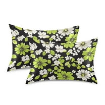 Yayeee Pillowcase King Size Set of 2 Satin Wrinkle Resistant Pillow Case, Green Flower Pattern