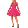 thumbnail image 1 of INSPIRE CHIC Robe de Soirée Rétro à Col Plat en Maille Manches Lanterne Évasées Rose Vif G, 1 of 5