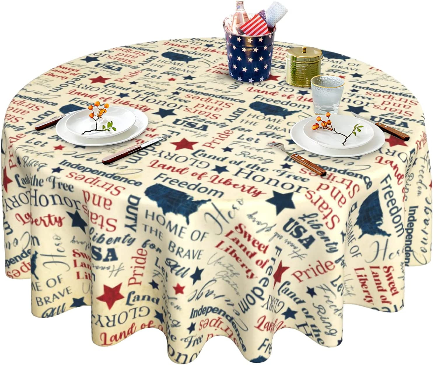 Patriotic Tablecloth 4th Of July Tablecloth Rusty Tones Vintage Beige ...