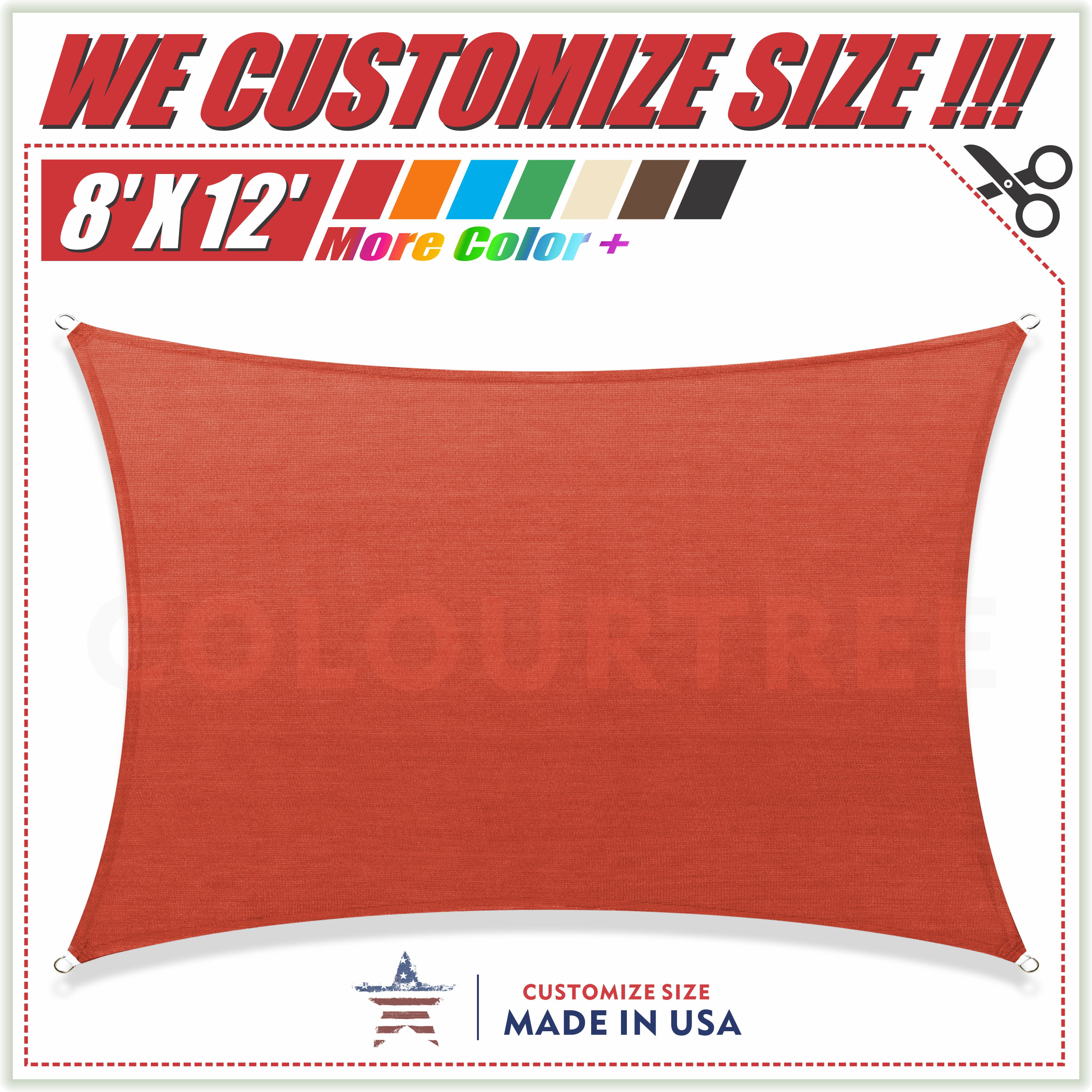 ColourTree 8' x 12' Red Rectangle Sun Shade Sail Canopy - Commercial  Standard Heavy Duty - 190 GSM - 3 Years Warranty